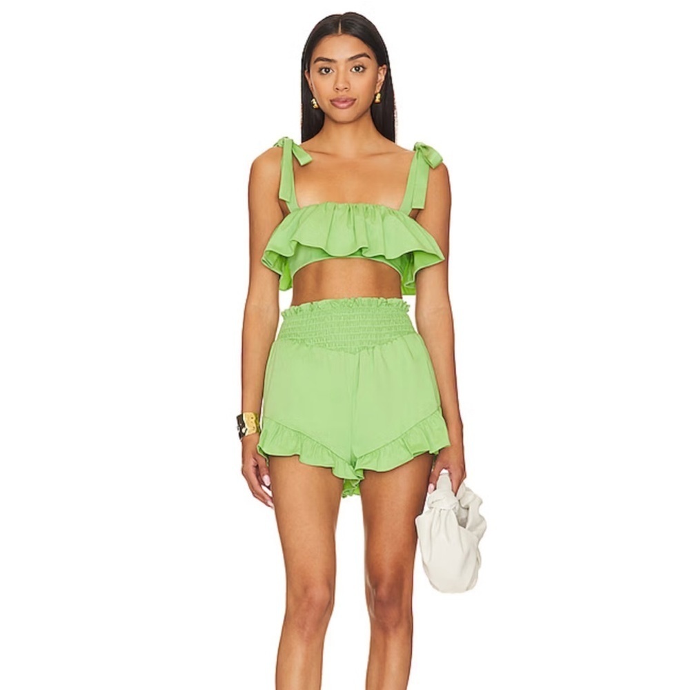 NWT! Camila Coelho Green “Brittany”Ruffle High Waist Shorts Size Medium - Picture 5 of 9